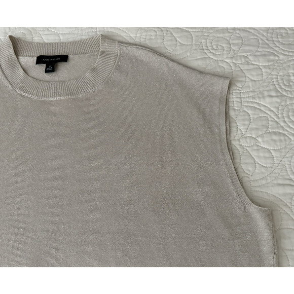 ANN TAYLOR Linen Blend Cap-Sleeve Crew Neck Pullover Beige NWT Sweater Size XL - Picture 8 of 11